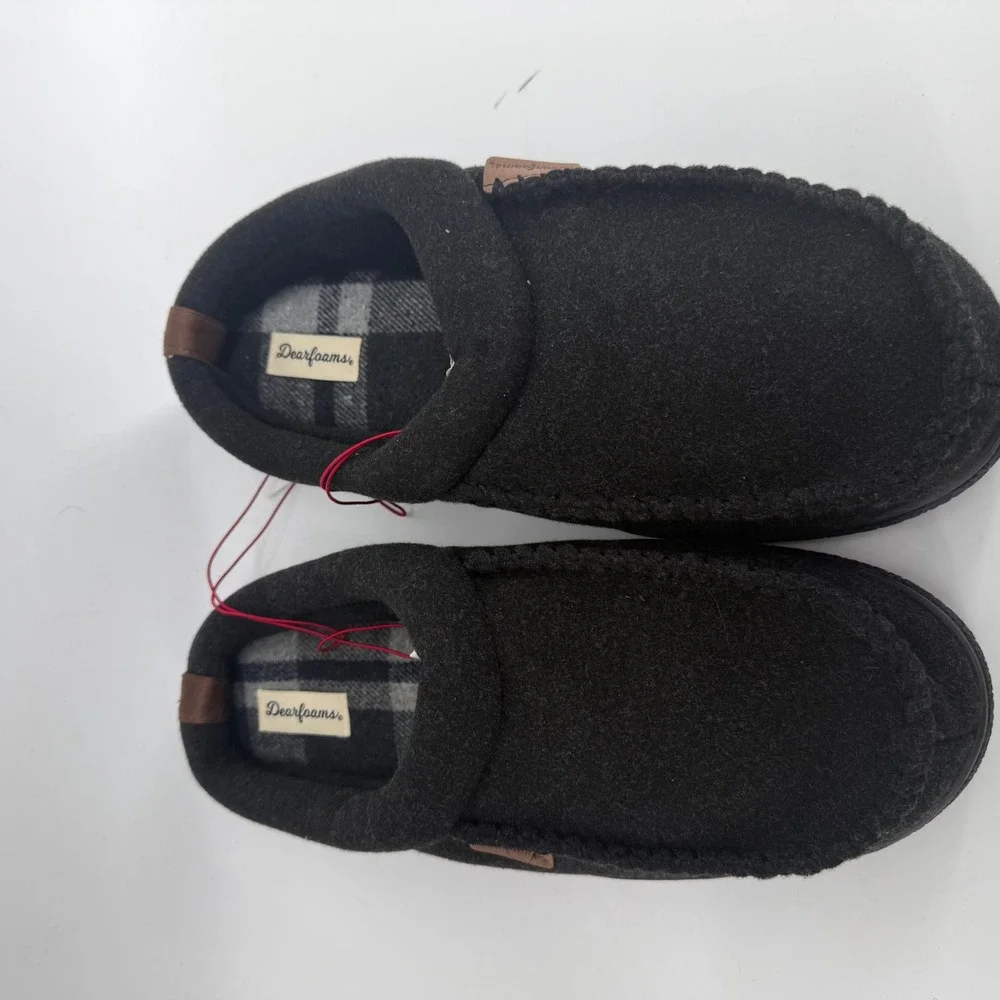 Dearfoams Mens‎ Wool Blend Memory Foam Moccasin Slippers Black XL 13-14